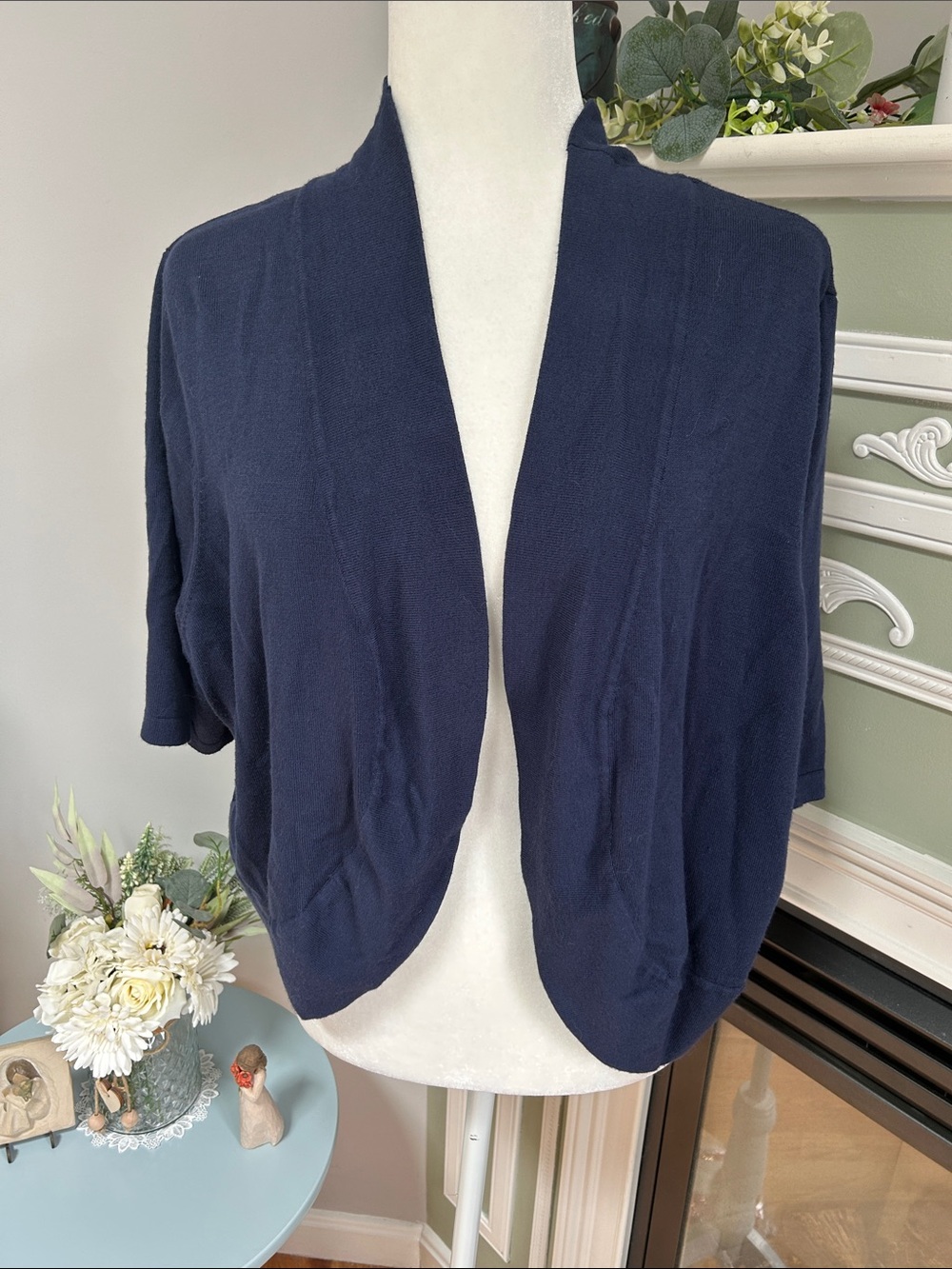 Denim 24/7 Navy Open-Front Draped Shrug